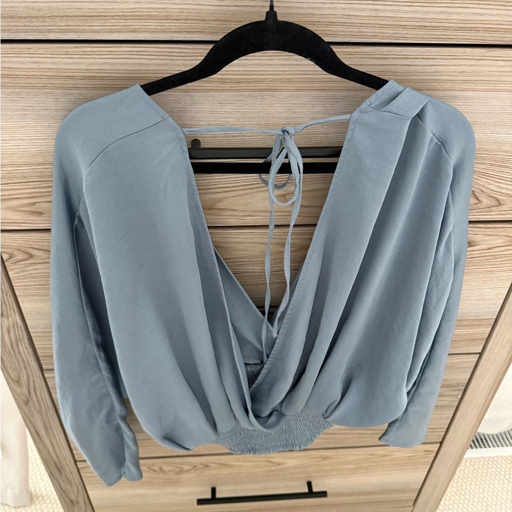 Express Light Blue Wrap Blouse - Picture 3 of 3